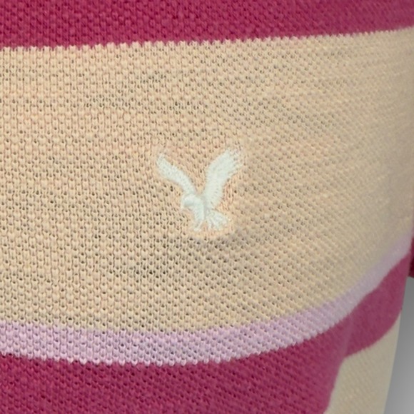 American Eagle Pink & Cream Striped Polo Shirt Women's XL Slim Fit (Runs Small) - Picture 4 of 9